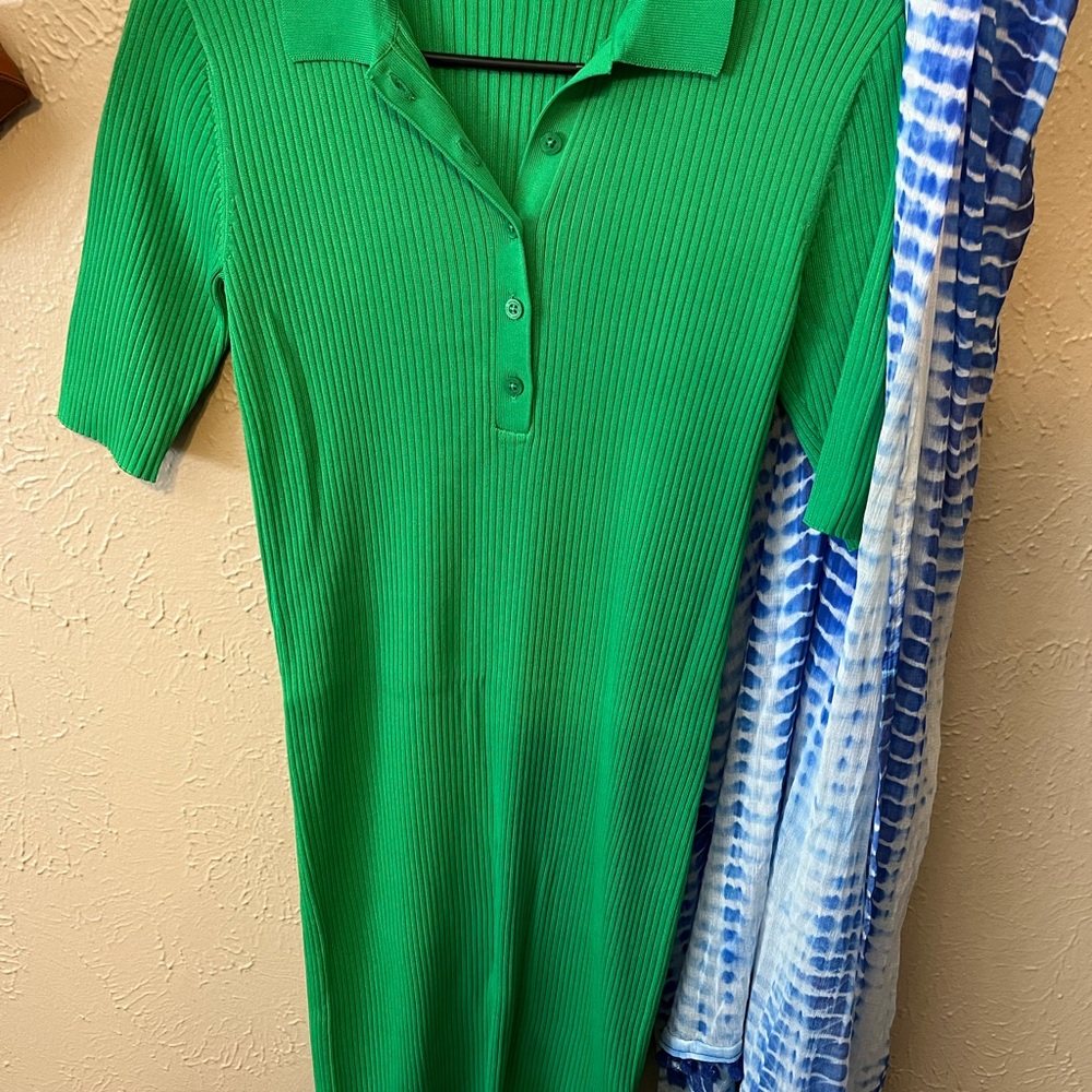 Green Ribbed Polo Dress